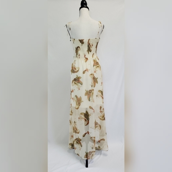 Vince Camuto Smocked Chiffon Faux Wrap Semi-Sheer Adjustable Tie Dress - Picture 3 of 5